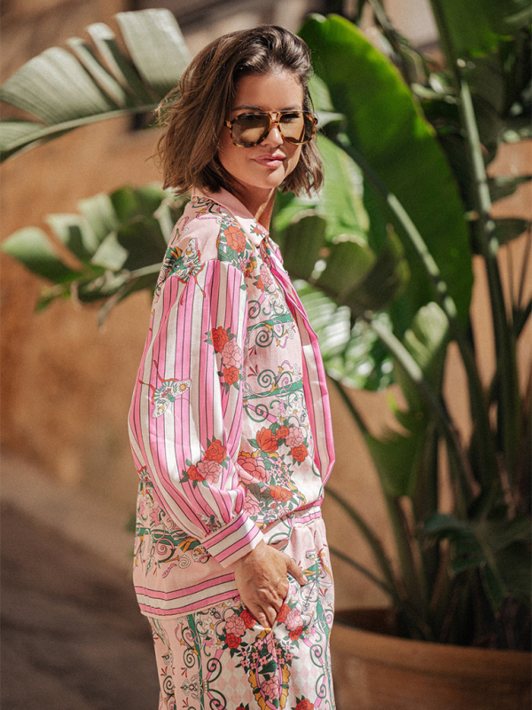 New Long-Sleeved Casual Vacation Loose Printed Pocket Two-Piece Suit