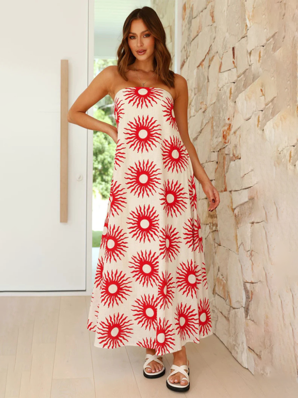 Women's Bold Printed Tube Top Maxi Dress