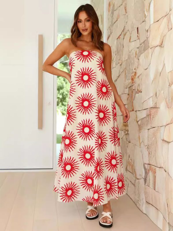 Women's Bold Printed Tube Top Maxi Dress