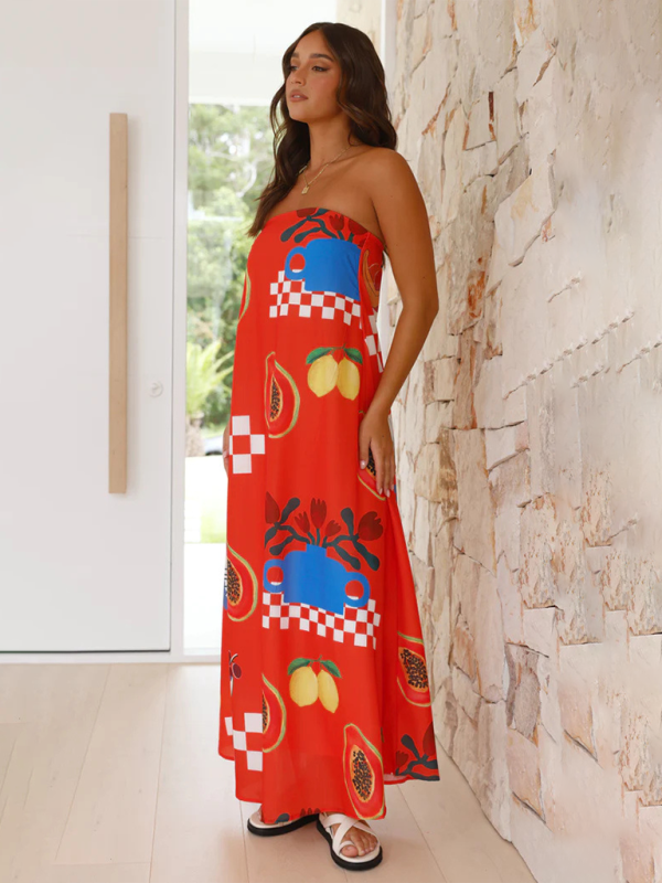 Women's Bold Printed Tube Top Maxi Dress