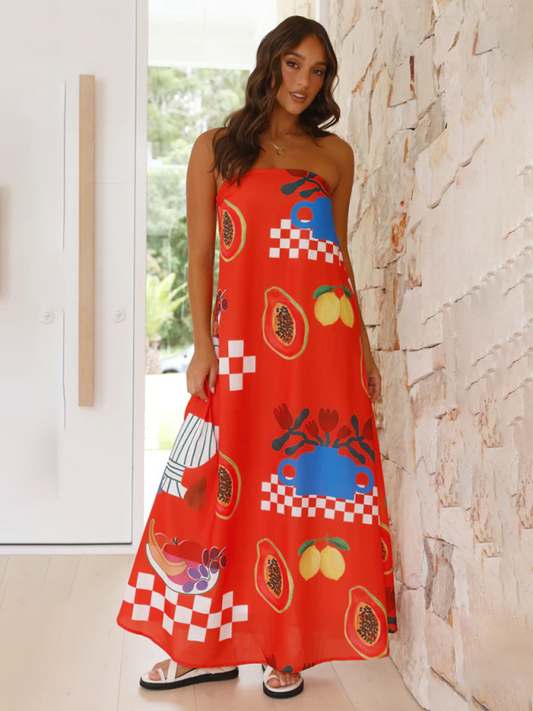 Women's Bold Printed Tube Top Maxi Dress