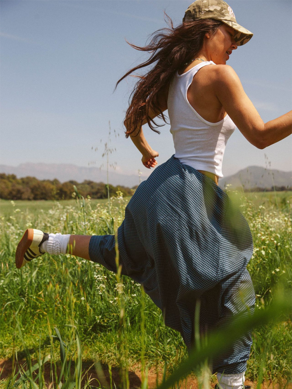 Plaid Maxi Skirt Spring and Summer Fashion Print Personality Skirt