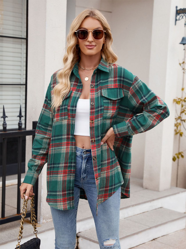 Casual Fashion Loose Plaid Pocket Shirt