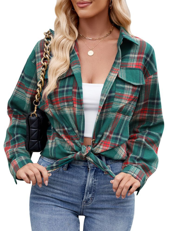 Casual Fashion Loose Plaid Pocket Shirt