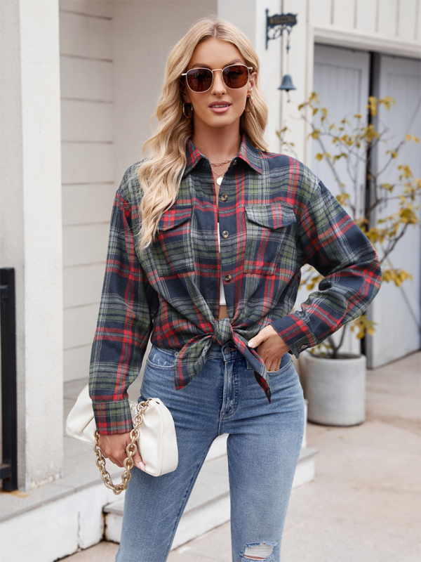 Casual Fashion Loose Plaid Pocket Shirt