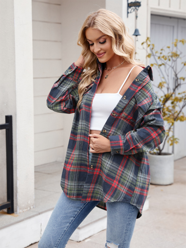 Casual Fashion Loose Plaid Pocket Shirt