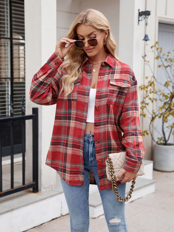 Casual Fashion Loose Plaid Pocket Shirt