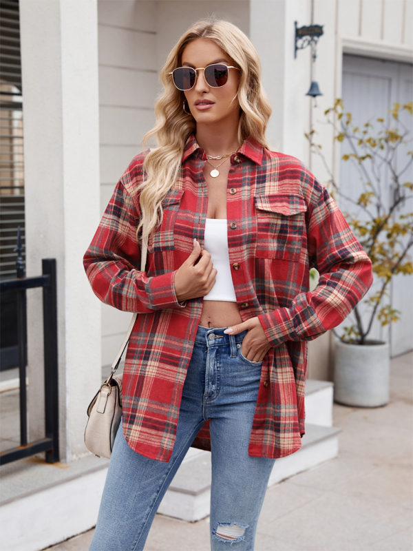 Casual Fashion Loose Plaid Pocket Shirt