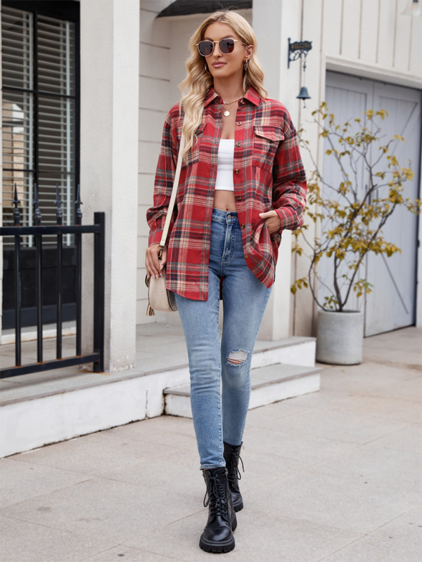 Casual Fashion Loose Plaid Pocket Shirt