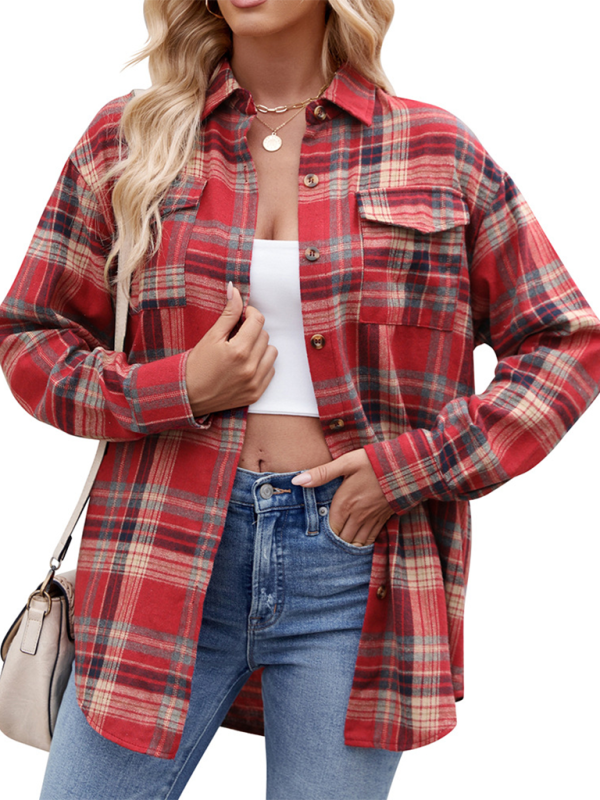 Casual Fashion Loose Plaid Pocket Shirt