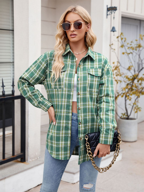 Casual Fashion Loose Plaid Pocket Shirt