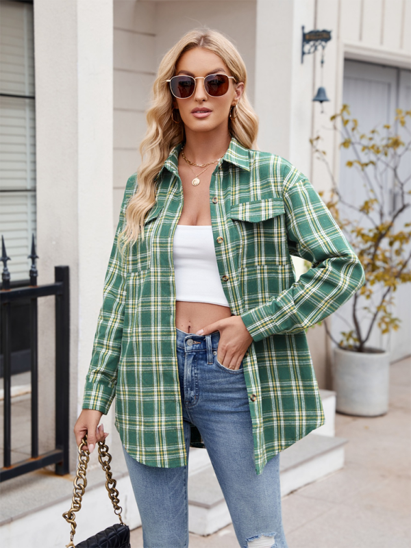 Casual Fashion Loose Plaid Pocket Shirt