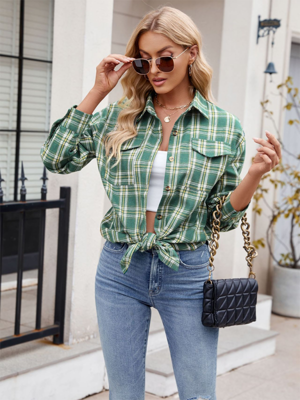 Casual Fashion Loose Plaid Pocket Shirt