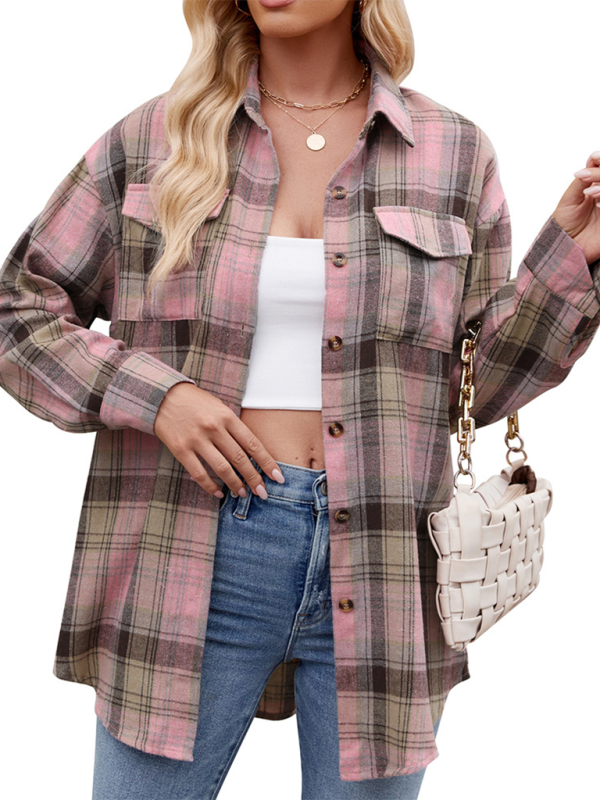 Casual Fashion Loose Plaid Pocket Shirt