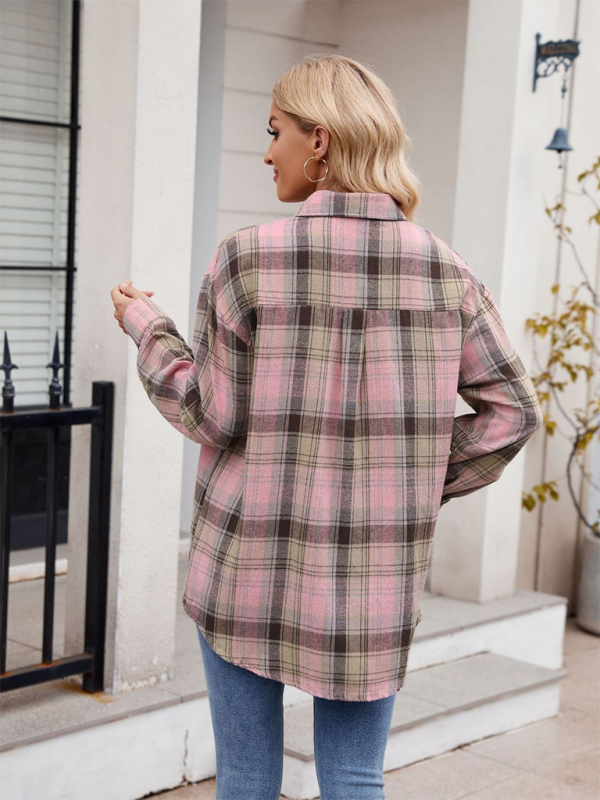 Casual Fashion Loose Plaid Pocket Shirt