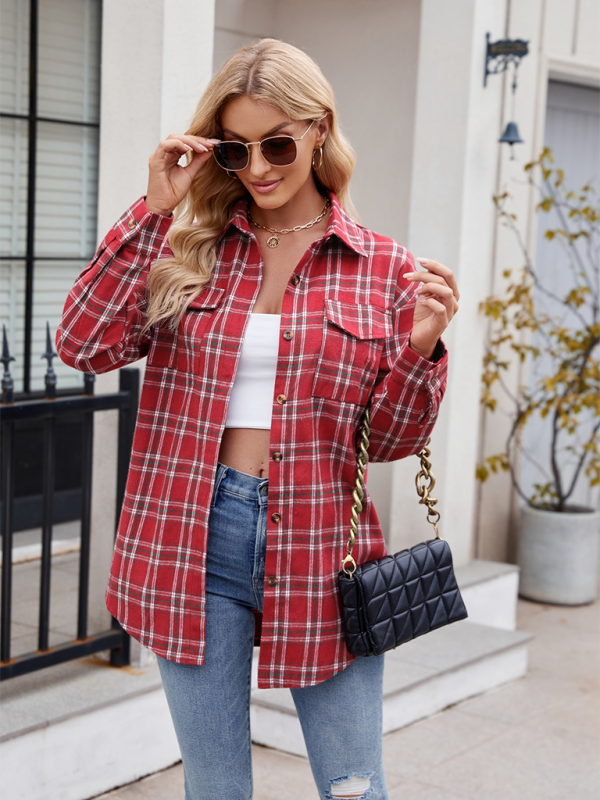 Casual Fashion Loose Plaid Pocket Shirt