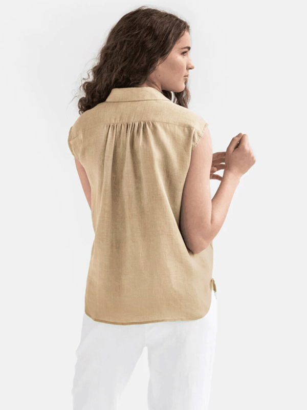 Simple Casual Sleeveless Solid Color Shirt Tops