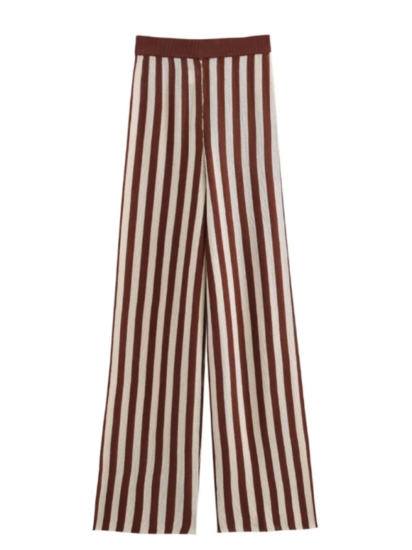 Women's Fashion Knitted Striped Sleeveless Vest/Trousers Set