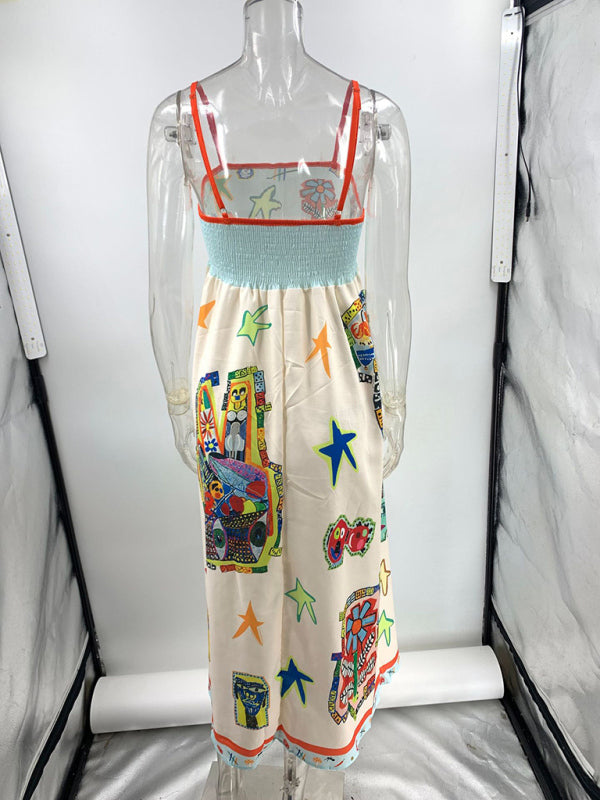 Sexy Graffiti Print Camisole Swing Dress