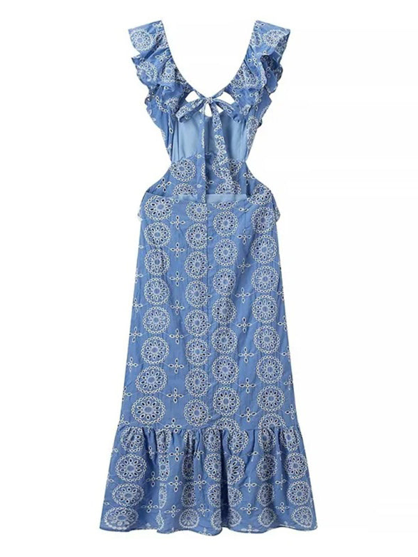 Blue Fashion Heavy Embroidery Layered Dress