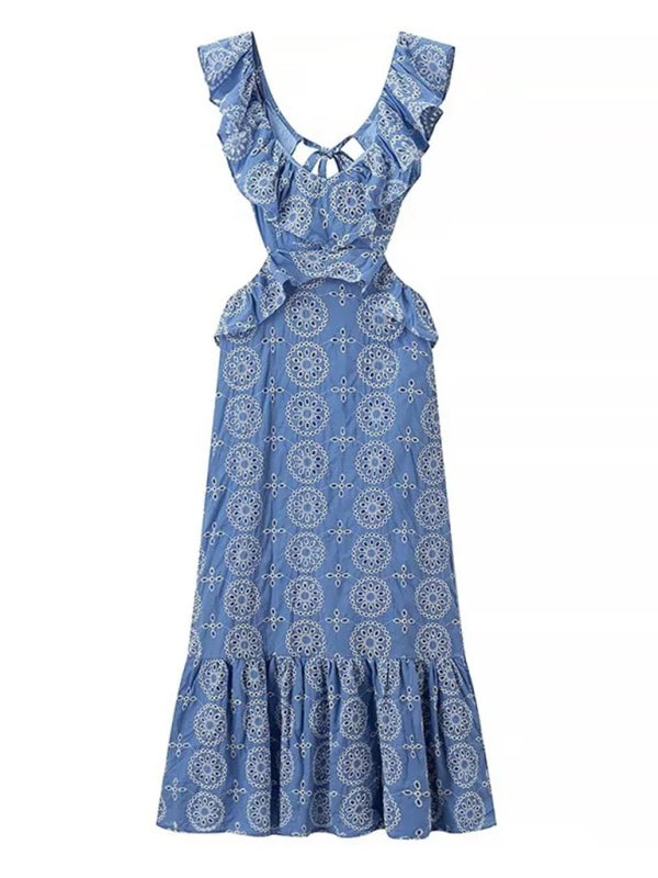 Blue Fashion Heavy Embroidery Layered Dress