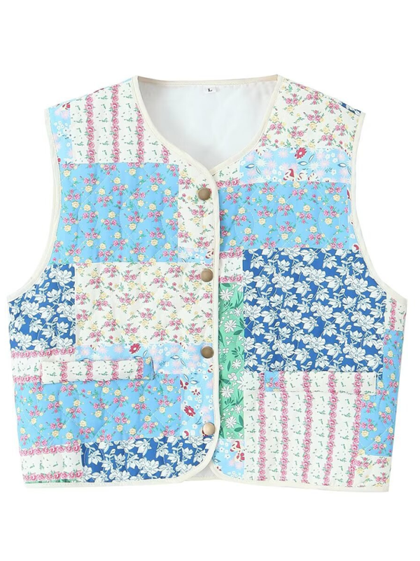 Ladies New Retro Print Quilted Cotton Vest