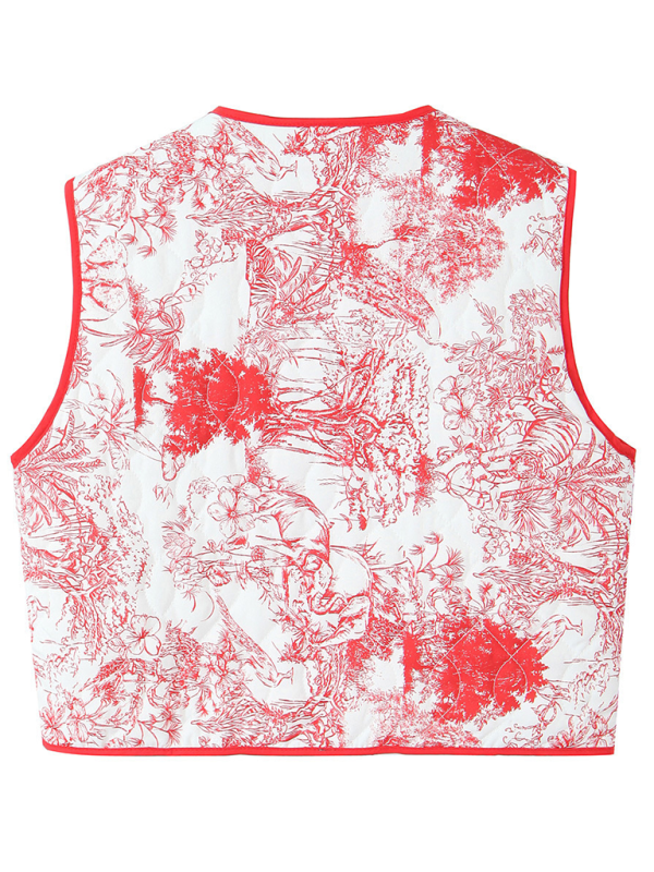 Ladies New Retro Print Quilted Cotton Vest