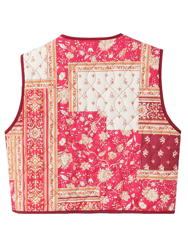 Ladies New Retro Print Quilted Cotton Vest