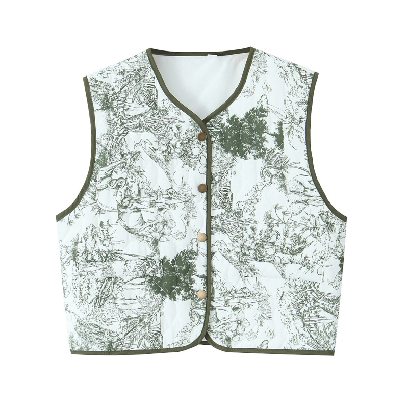 Ladies New Retro Print Quilted Cotton Vest