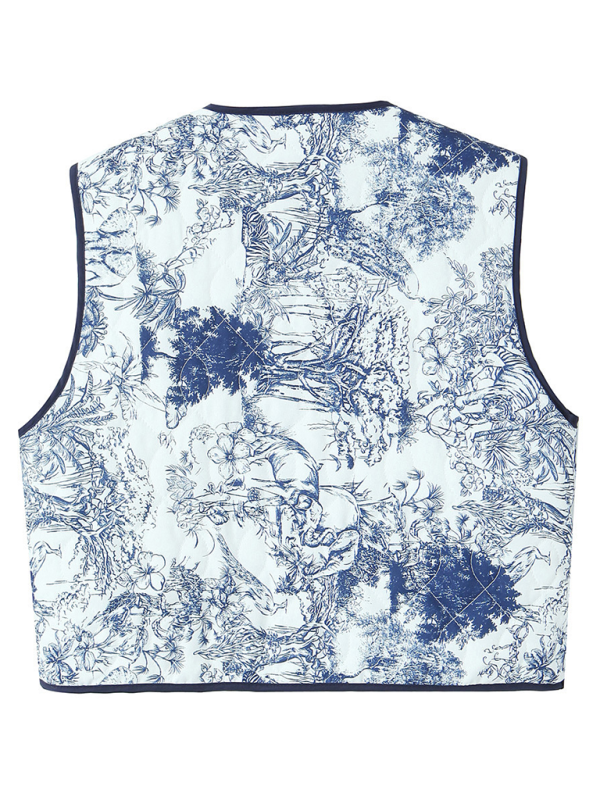 Ladies New Retro Print Quilted Cotton Vest