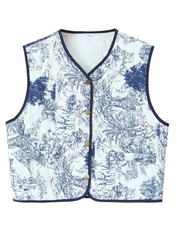 Ladies New Retro Print Quilted Cotton Vest