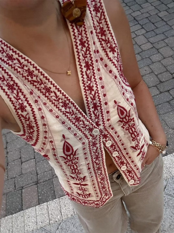 New Street Fashion Vest V-neck Embroidered Vest