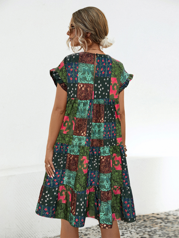 New Relaxed Casual Printed A-Line Dress