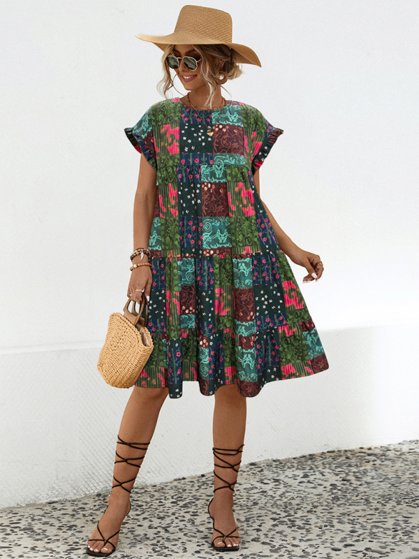 New Relaxed Casual Printed A-Line Dress