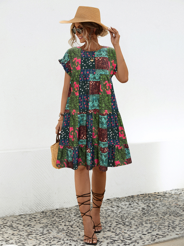 New Relaxed Casual Printed A-Line Dress