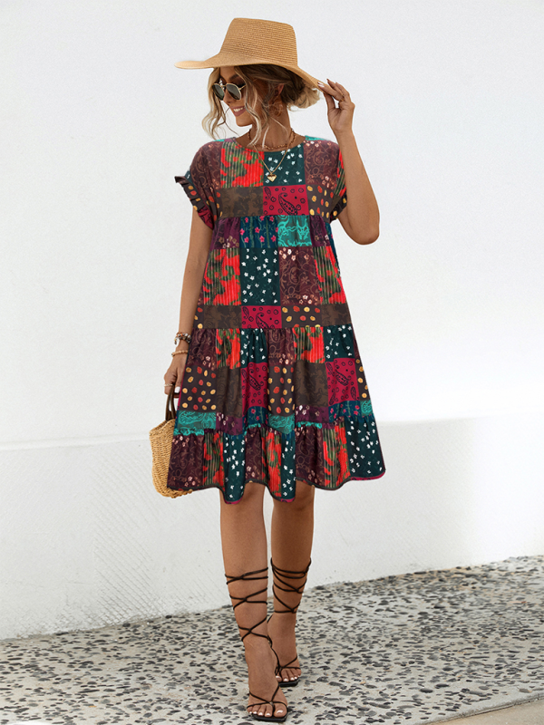 New Relaxed Casual Printed A-Line Dress