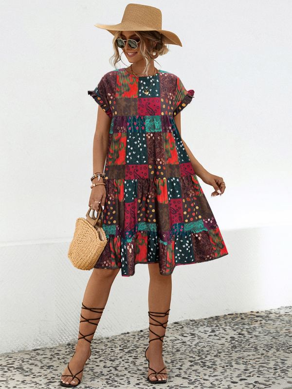 New Relaxed Casual Printed A-Line Dress