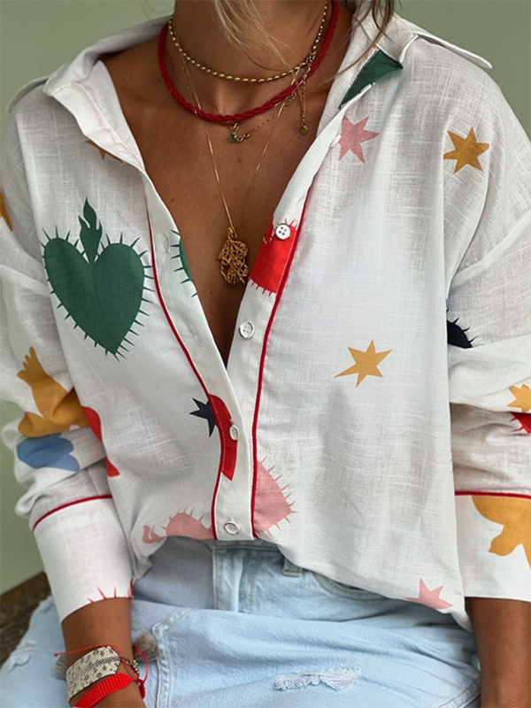 Print Lapel Long Sleeve Shirt