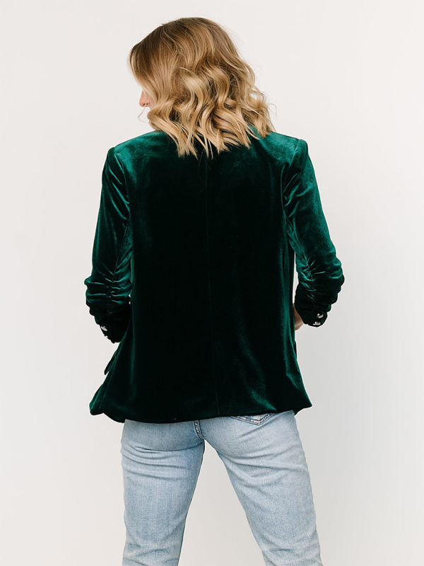 Velvet Slant Pocket Lapel Long Sleeve Blazer