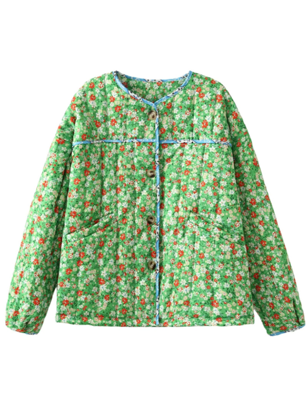 Floral Print Wrap Cotton Quilt Patchwork Jacket