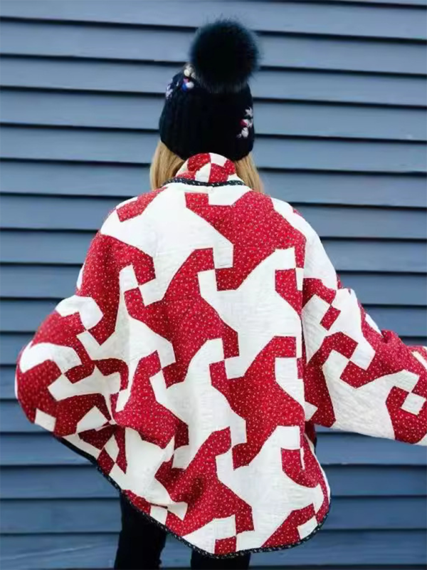 Red Geometric Printed Cotton Jacket