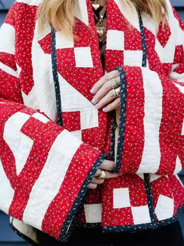 Red Geometric Printed Cotton Jacket