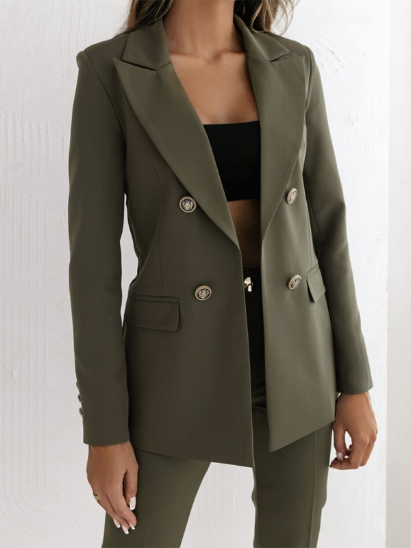 Double-Breasted Solid Color Fashion Blazer