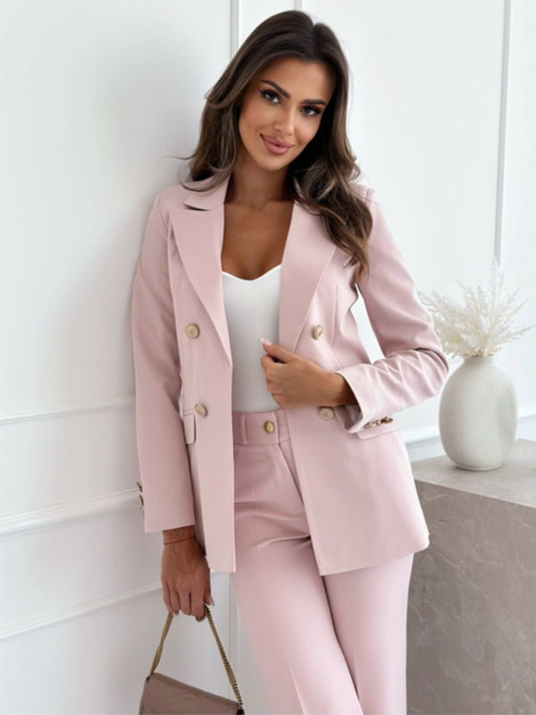 Double-Breasted Solid Color Fashion Blazer