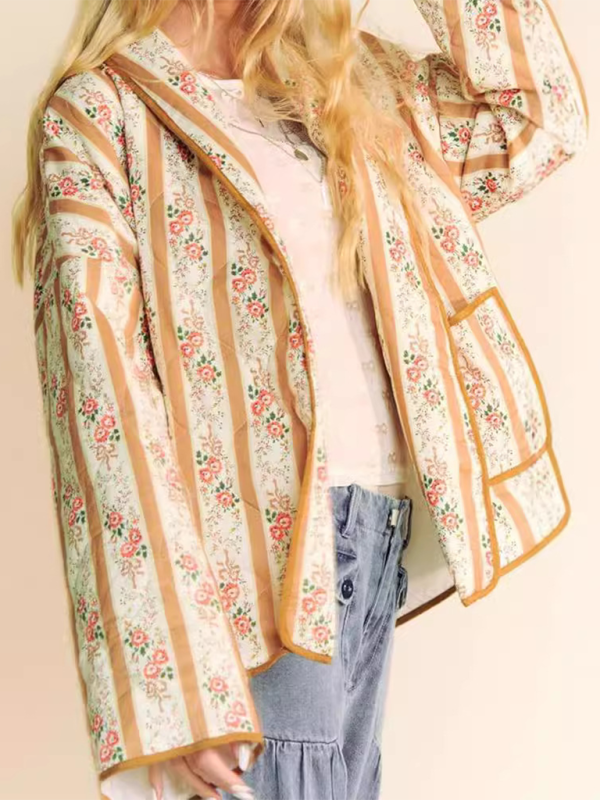 Fashionable Temperament Striped Printed Loose Coat Jacket