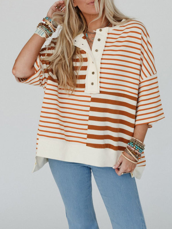 Women's Oversized Striped Patchwork Top