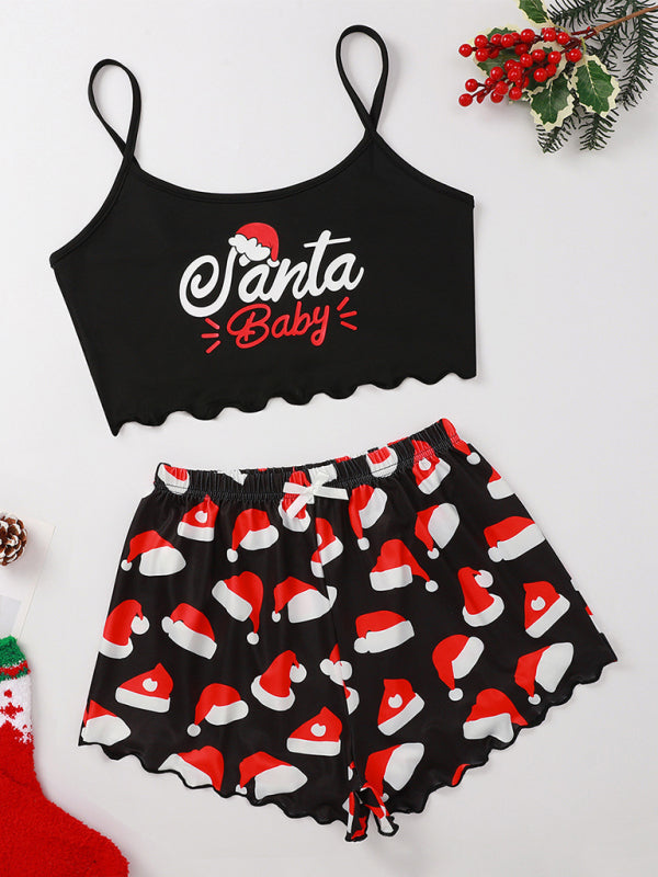 Christmas Letter Elk Christmas Shorts Simple Casual Two-Piece Home Clothes Set