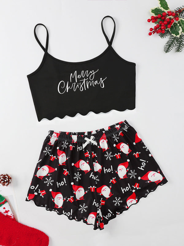 Christmas Letter Elk Christmas Shorts Simple Casual Two-Piece Home Clothes Set