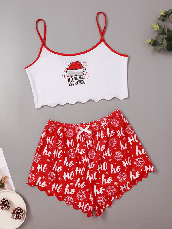 Christmas Letter Elk Christmas Shorts Simple Casual Two-Piece Home Clothes Set