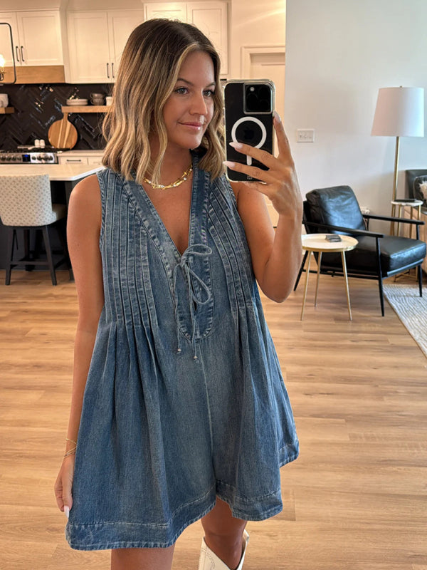 Street Fashion Sleeveless Short Sleeve Shorts Denim Jumpsuit